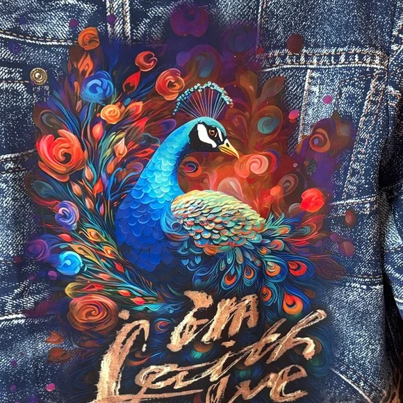 Peacock Print Denim Blazer - Picture 5 of 6